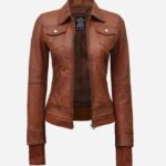 Tralee Tan Bomber Leather Jacket With Detachable Hood