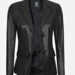 Shannon Women's Two Button Black Leather Blazer