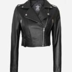 Womens Asymmetrical Black Cropped Leather Jacket