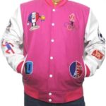 Paris 2024 France Olympics Pink Wool & White Leather Varsity Jacket For Men & Women