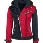 Women's Harley Quinn Red & Black Wool Hooded Jacket
