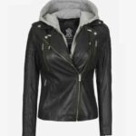 Bagheria Black Womens Leather Jacket with Hood