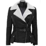 Women's Black Leather Shearling Moto Jacket