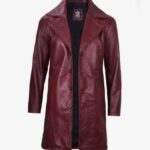 Mens Real Lambskin Waxed Leather Car Trench Long Coat