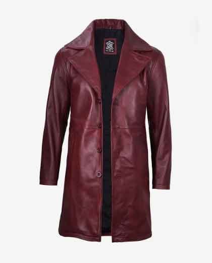 1-125.jpg Mens Real Lambskin Waxed Leather Car Trench Long Coat - Image 1