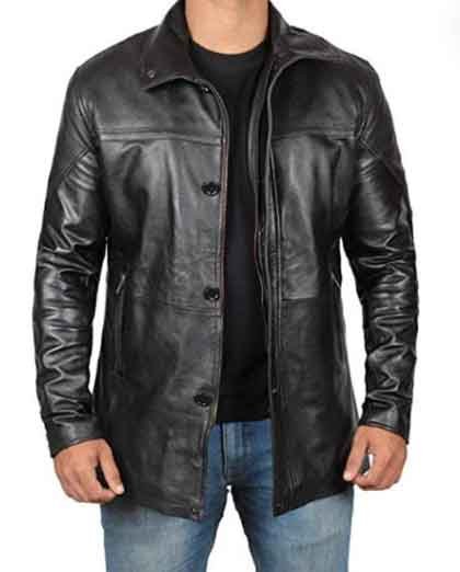 1-127.jpg Bristol Men's Black Leather Car Coat - 3/4 Length Coat - Image 1