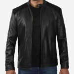 Edmund Black Leather Jacket With Suede Detailing