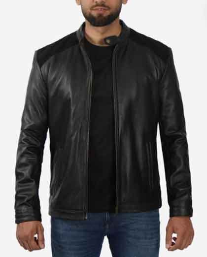 1-128.jpg Edmund Black Leather Jacket With Suede Detailing - Image 1