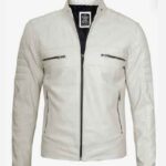 Mens Off-White Leather Cafe Racer Jacket