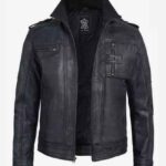 Men's Moto Biker Racer Real Lambskin Black Leather Jacket