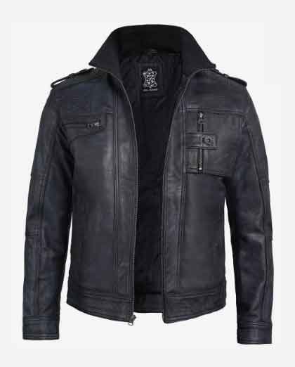 Men's Moto Biker Racer Real Lambskin Black Leather Jacket