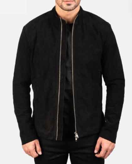 1-136.jpg Charcoal Black Suede Biker Jacket - Image 1