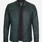Dodge Dark Green Cafe Racer Leather Jacket for Men