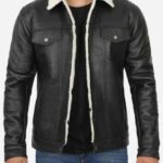 Fernando Black Shearling Lined Trucker Leather Jacket