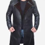 Men's Premium Black Lambskin Leather Sherpa Winter Runner Over Coat