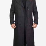 Mens Premium Double Breasted Grey Wool Long Coat