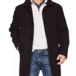 Mens Black Single Breasted 3/4 Length Wool Winter Coat