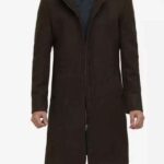 Mens Olive Wool Green Hooded Knee Length Coat