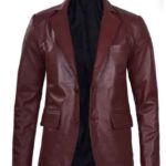 Men's Two Button Maroon Leather Blazer
