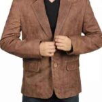 Men's Exclusive Two Button Real Lambskin Brown Leather Blazer