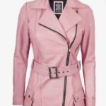 Women's Slim Fit Asymmetrical Design Moto Biker Belted Leather Jacket