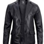 Men's Stylish Two Button Real Lambskin Black Leather Blazer