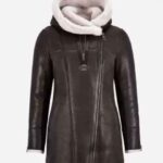 Ladies Sheepskin Real Shearling Beige Fur Hooded Winters Jacket