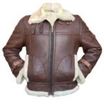 RAF Mens Leather Light Brown Bomber Jacket With Fur Collar