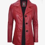 Women's Stylish Fit Real Lambskin Red Leather Three Button Blazer