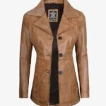 Women's Stylish Look Real Lambskin Camel Brown Leather Blazer