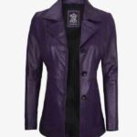 Women's Stylish Look Real Lambskin Purple Leather Three Button Blazer