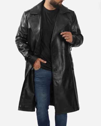 1-52.jpg Augusta Double Breasted Black Lambskin Trench Leather Overcoat Mens - Image 1