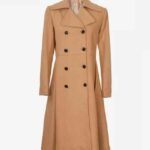 Marci Womens Double Breasted Beige Wool Coat