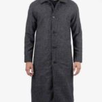 Men's Shirt Collar Charcoal Grey Long Wool Coat