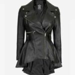 Women’s Asymmetrical Black Peplum Leather Jacket