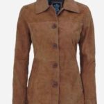 Light Brown 3/4 Length Women's Suede Coat