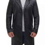 Men's Regular Fit Real Cowhide Black Leather 3/4 Length Car Winter Coat