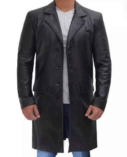 1-63.jpg Men's Regular Fit Real Cowhide Black Leather 3/4 Length Car Winter Coat - Image 1