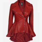 Womens Red Leather Peplum Jacket