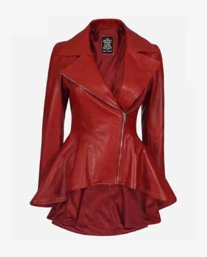 1-65.jpg Womens Red Leather Peplum Jacket - Image 1