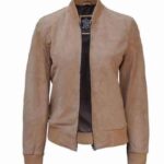 Adamsville Womens Camel Suede Bomber Jacket