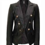 Kim Double Breasted Black Leather Blazer Women
