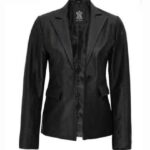Judy Black Leather Blazer For Women