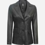 Vicenza Womens Two Button Black Leather Blazer