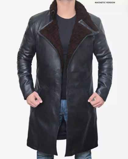 1.jpg Men's Premium Black Lambskin Leather Sherpa Winter Runner Over Coat - Image 1