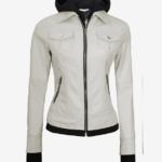 Dodge White Cafe Racer Leather Jacket for Women